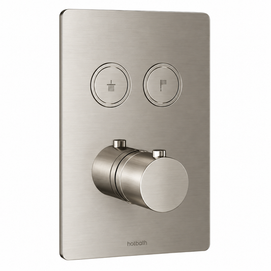 Hotbath Cobber afbouwdeel thermostaat 2 pushbuttons vierkant geborsteld nikkel