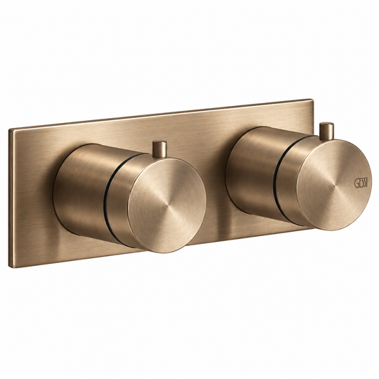 Gessi Bagno 316 inbouw thermostaat afbouwset met achterplaat en 1-weg omsteller, warm geborsteld brons PVD