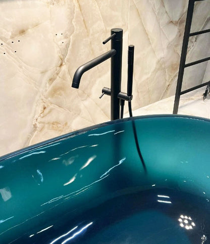 Paffoni Light Vrijstaande bad/douchemengkraan met omsteller en handdouche, Mat zwart
