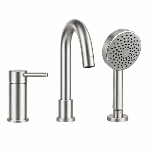 Gessi Font, Via Tortana 3-gats design badrandmengkraan combinatie met omstel en handdoucheset, RVS