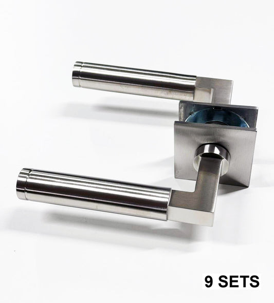 9 sets Intersteel Baustil deurkrukken op vierkant magneet rozet verdekt, RVS