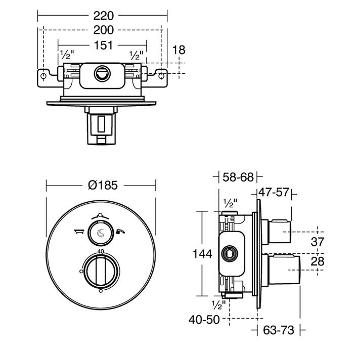 Ideal Standard Easybox Slim rond inbouw thermostatische baddouchekraan met stopkraan en omstelling