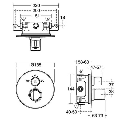 Ideal Standard Easybox Slim rond inbouw thermostatische baddouchekraan met stopkraan en omstelling