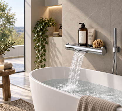 Regn thermostatisch badkraan met planchet en waterval chroom