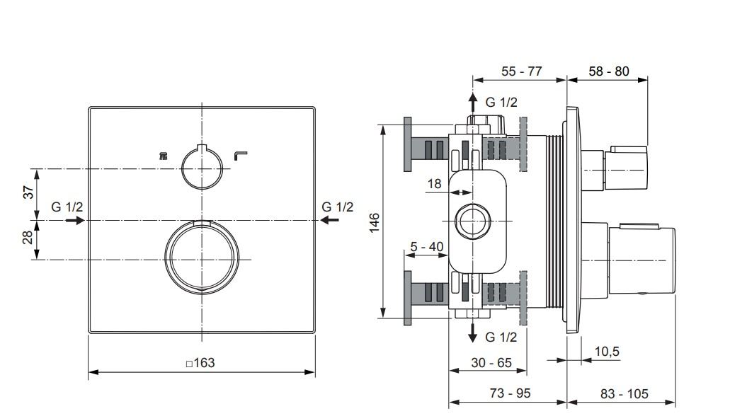 Ideal Standard CeraTherm C100 inbouw thermostatische baddouchekraan met omstel, magnetic grey