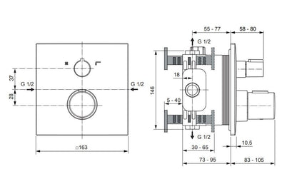 Ideal Standard CeraTherm C100 inbouw thermostatische baddouchekraan met omstel, magnetic grey