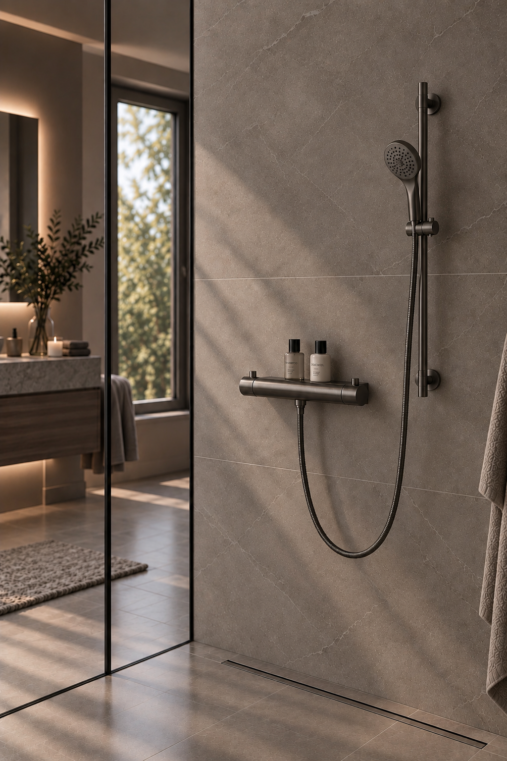 Regn douchethermostaat met planchet gun metal black