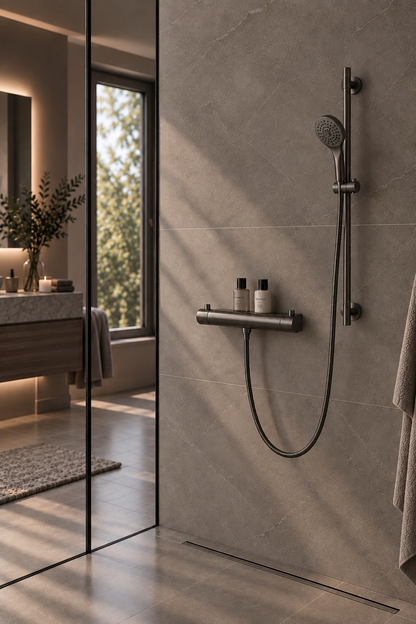 Regn douchethermostaat met planchet gun metal black