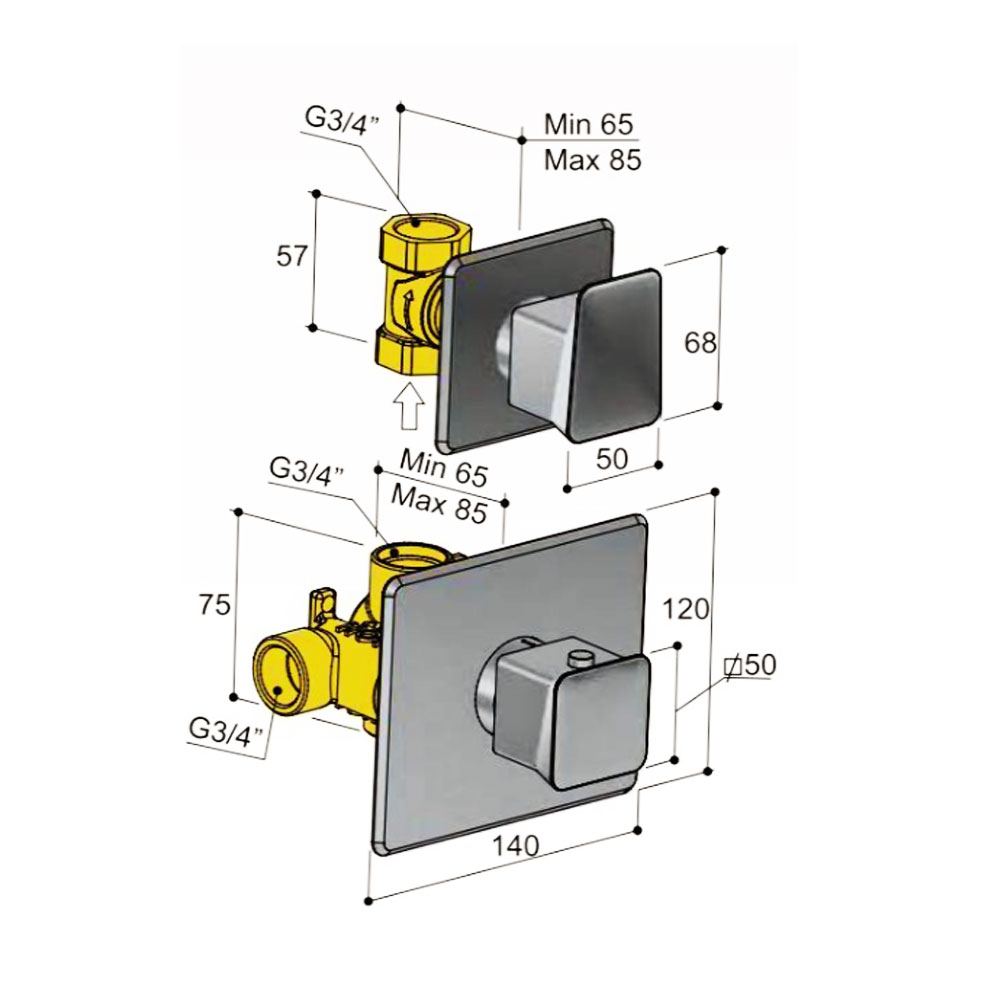 Hotbath  BR012CR thermostatische inbouw douchekraan met 1 stopkraan, chroom