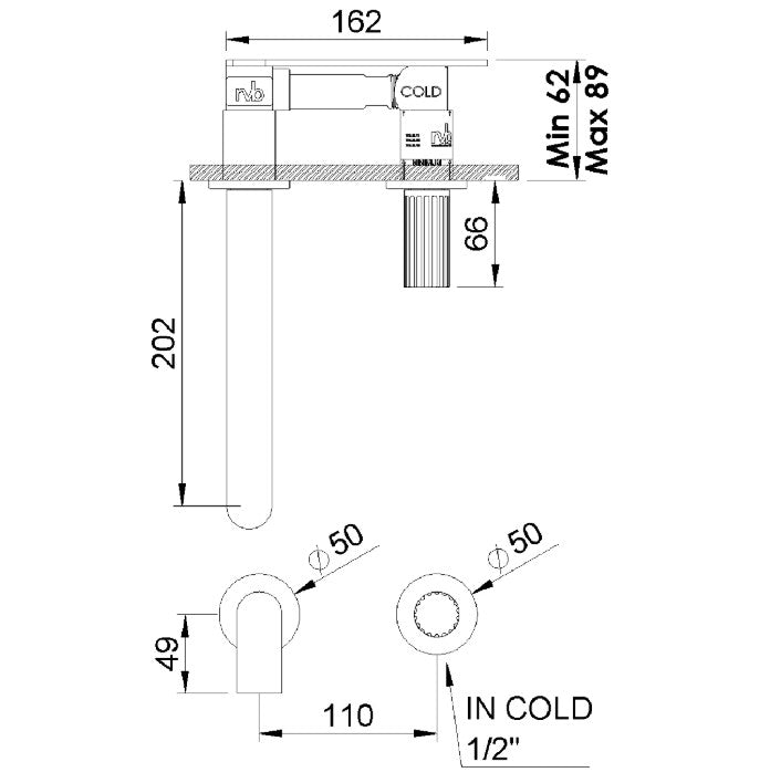 RVB JOE 2-gats inbouw fonteinkraan voor wandmontage, uitloop 200mm mat wit