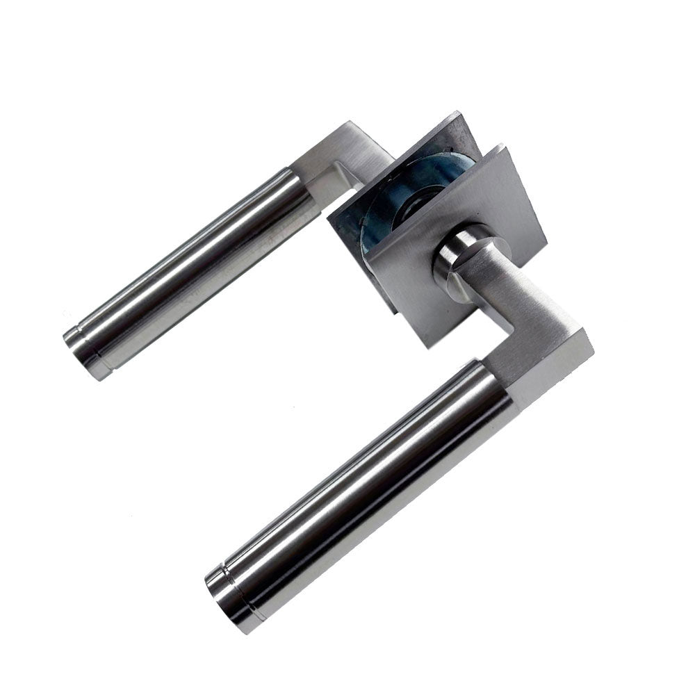 9 sets Intersteel Baustil deurkrukken op vierkant magneet rozet verdekt, RVS