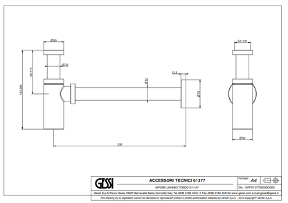 Gessi Inciso Design bekersifon met rozet 1 1/4'' Copper PVD