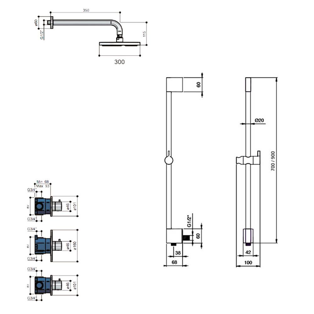 Hotbath Buddy IBS1CR57 Get Together inbouw doucheset met glijstang en 30 cm hoofddouche, chroom