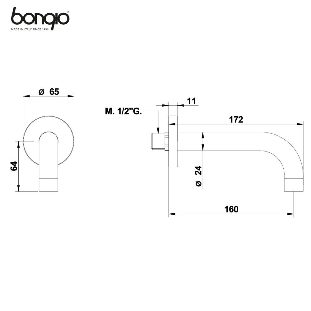 Bongio Squadra inbouw uitloop sprong 16 cm chroom