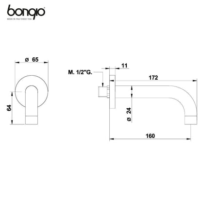 Bongio Squadra inbouw uitloop sprong 16 cm chroom