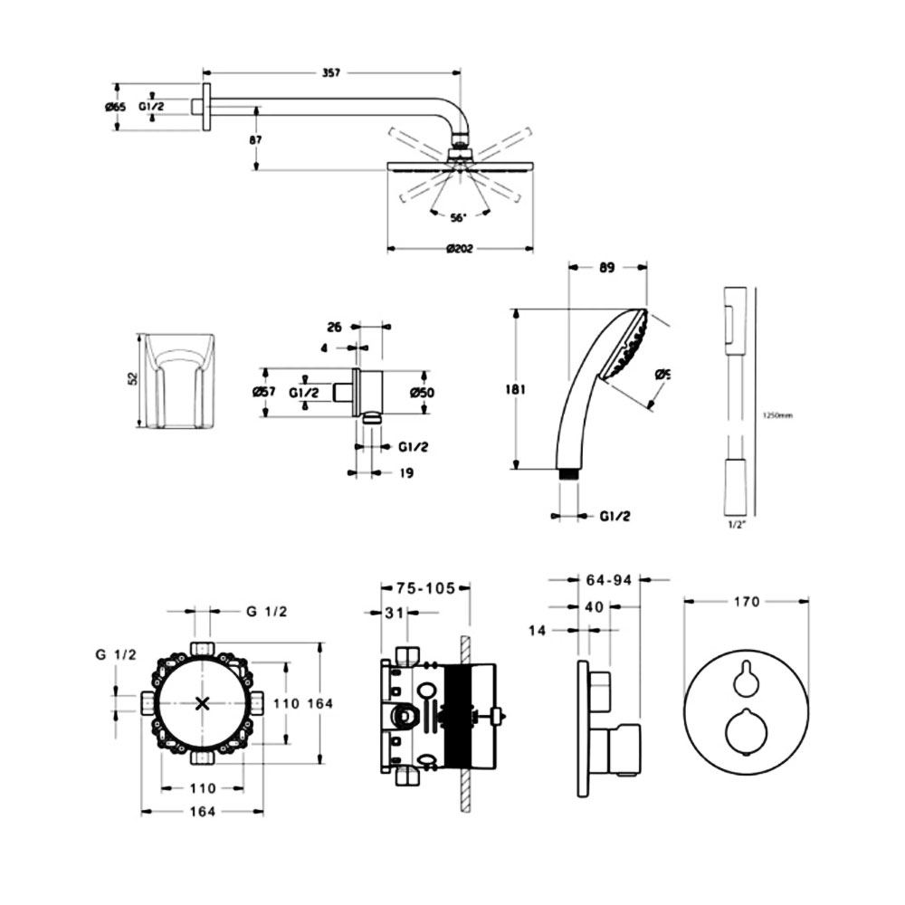 Hansa Bluebox inbouw doucheset met thermostaat hoofdouche 200 mm, chroom