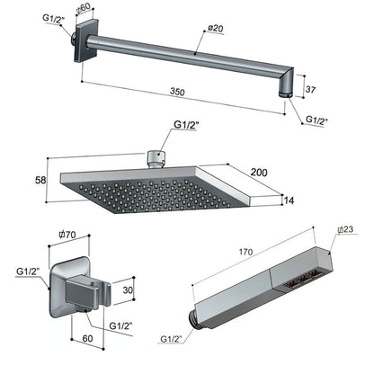 Hotbath Bro BR009CR compleet inbouw doucheset hoofddouche 200 mm met omstel chroom