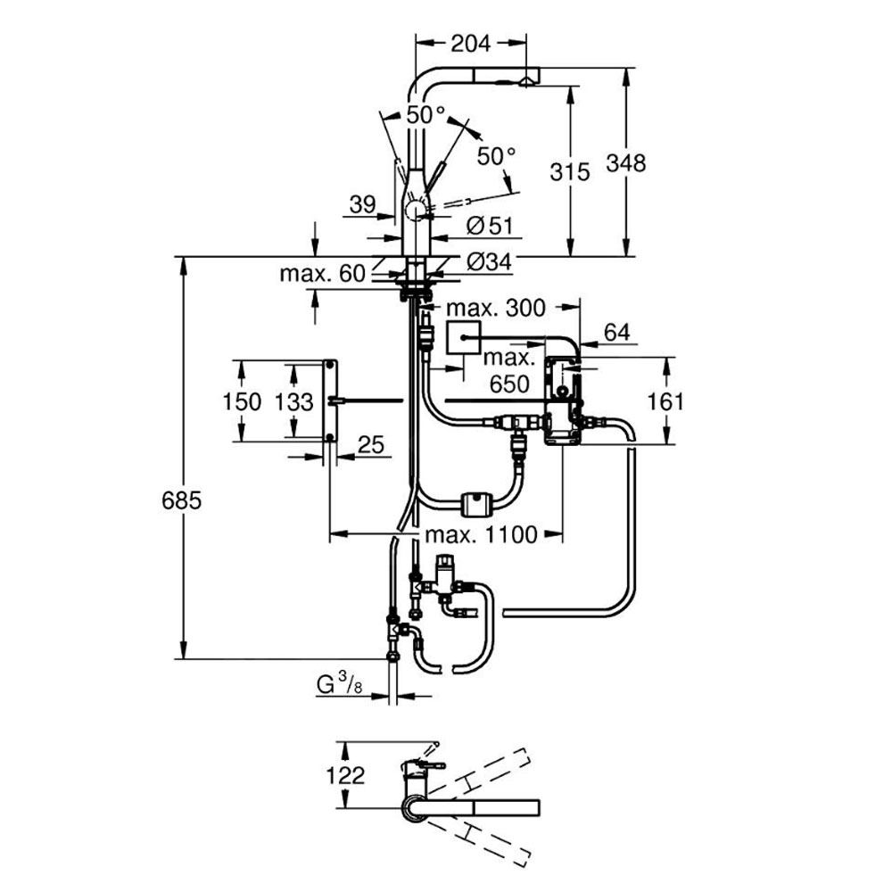 Grohe Essence Foot Control Elektronische eenhendel keukenmengkraan chroom 