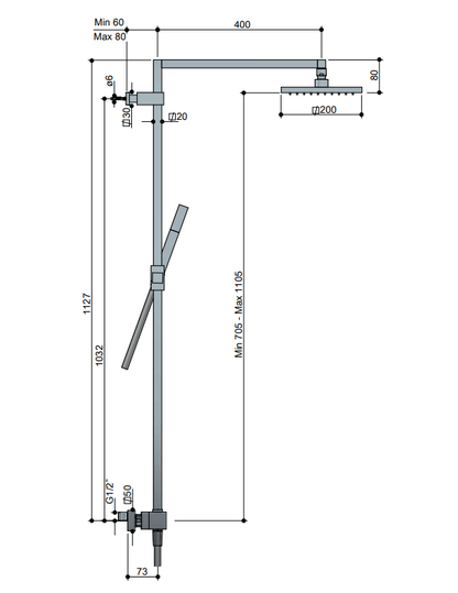 Hotbath Bloke SDS4 vierkant design thermostatische opbouw doucheset, chroom 