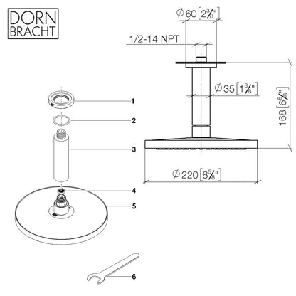 Dornbracht universeel hoofddouche 22 cm met plafondbevestiging en rozet, chroom