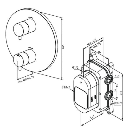 Damixa Silhouet inbouw thermostaat douchekraan inbouw + afbouwdeel met omstel, Staal