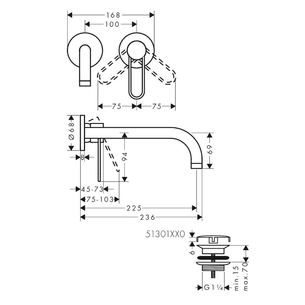 Hansgrohe AXOR Uno ééngreeps inbouw wastafelmengkraan afbouwdeel met beugelgreep – Geborsteld Staal Optic