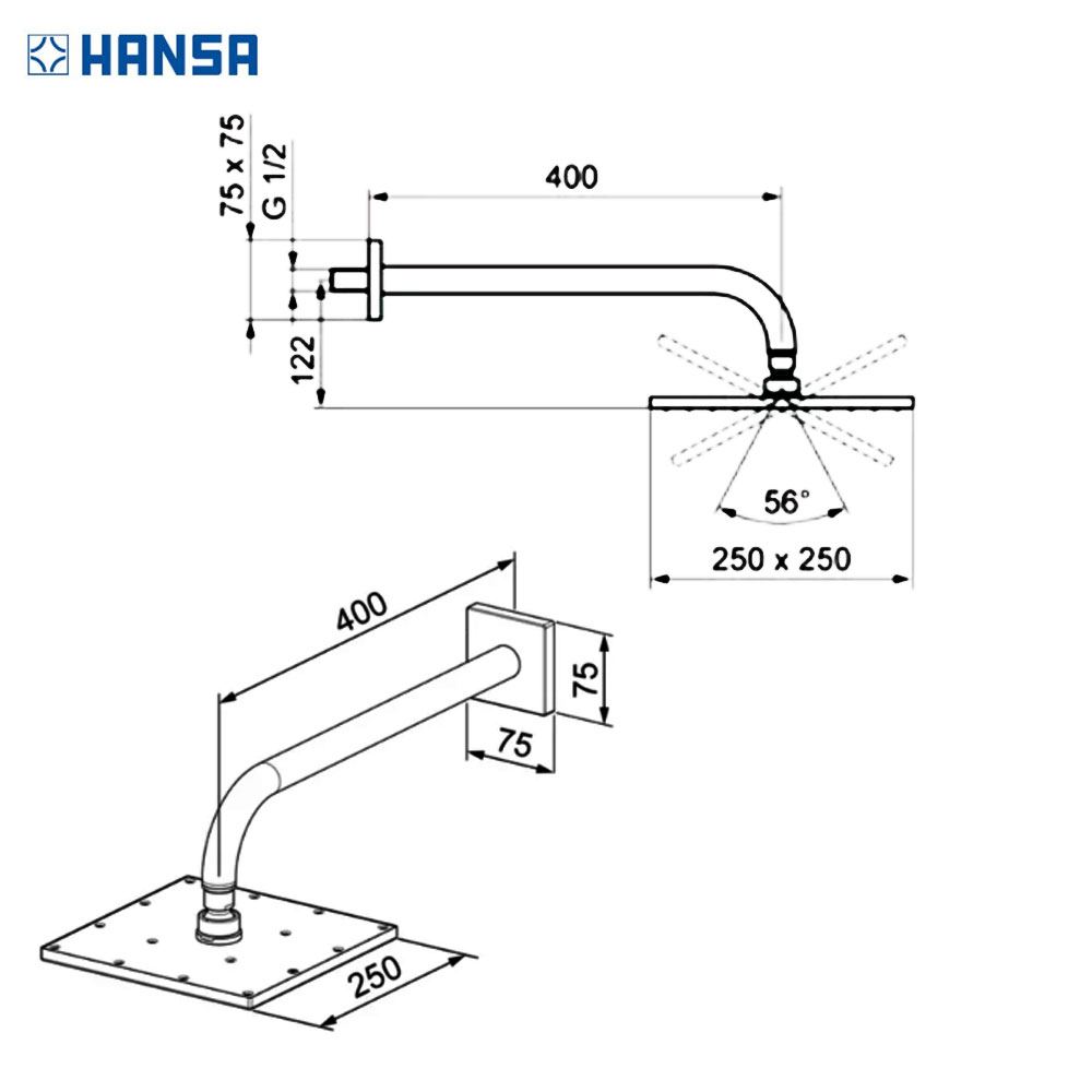 Hansa matrix thermostaat inbouw doucheset, met Viva hoofddouche Ø250 mm met glijstangset, chroom