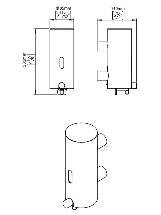 D Line Zeepdispenser wandmontage met indicator, Geborsteld zwart RVS PVD