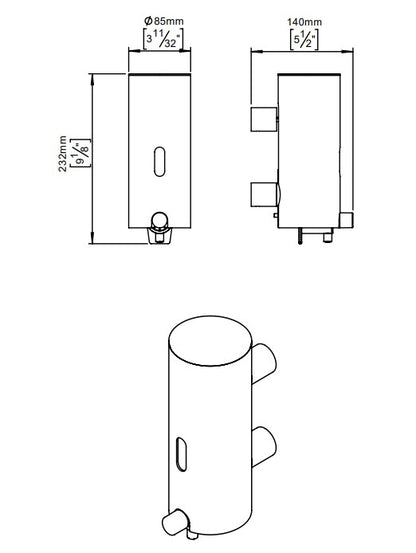 D Line Zeepdispenser wandmontage met indicator, Geborsteld zwart RVS PVD