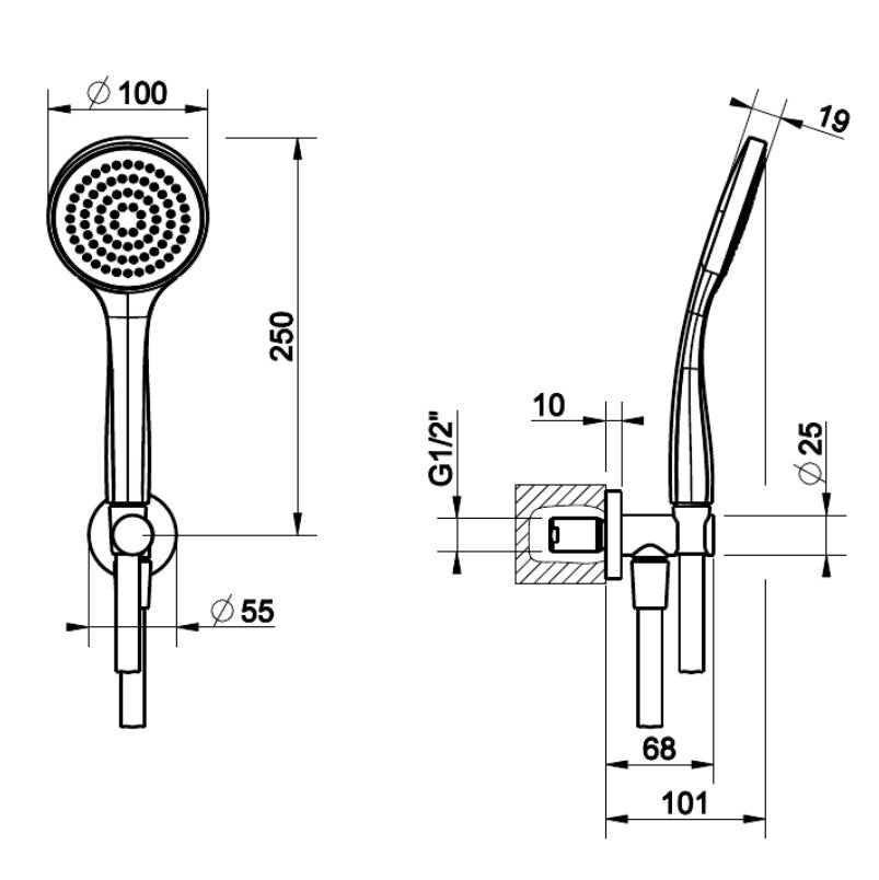Gessi Via Manzoni douchegarnituur met geïntegreerde douchehouder geborsteld messing PVD