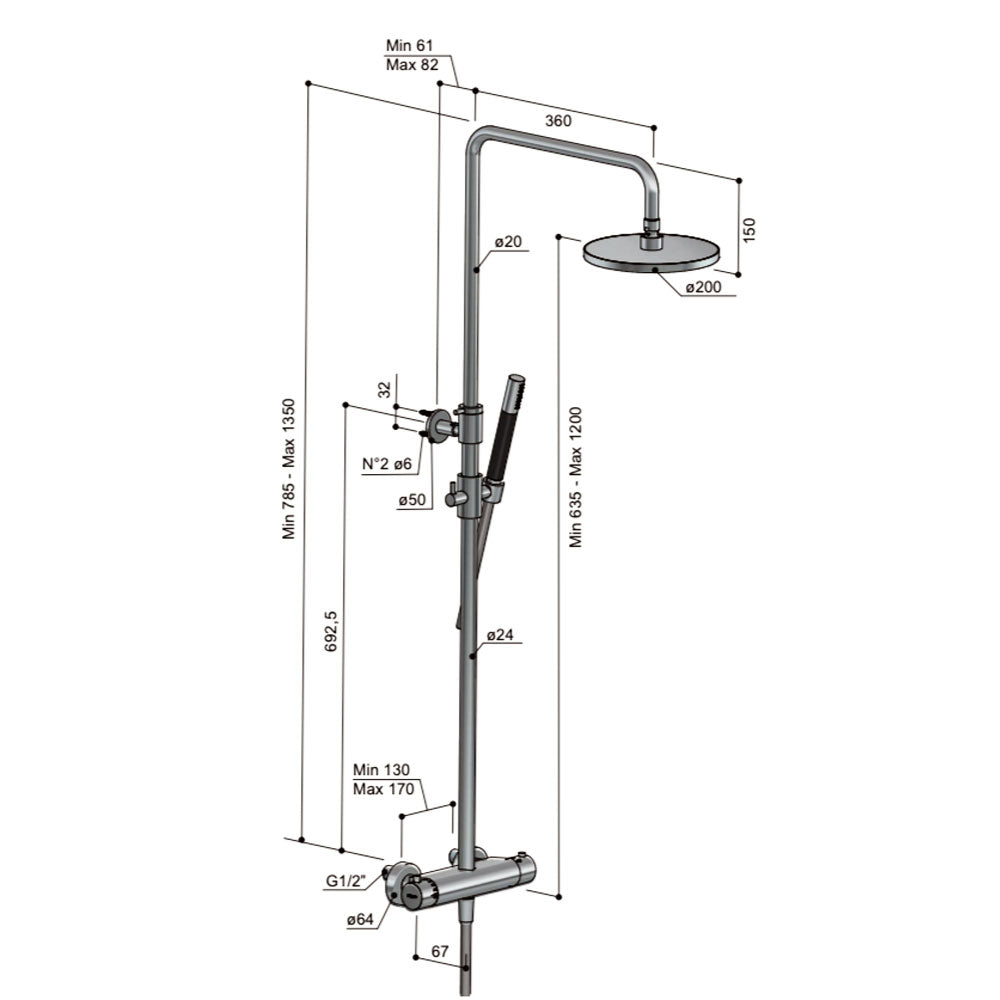 Hotbath Cobber SDS9BBP thermostatische regendoucheset met Ø 20 cm hoofddouche – Geborsteld Messing PVD
