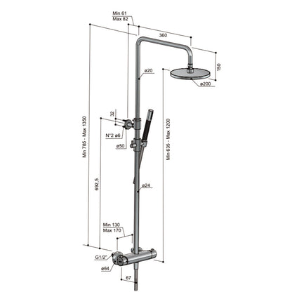 Hotbath Cobber SDS9BBP thermostatische regendoucheset met Ø 20 cm hoofddouche – Geborsteld Messing PVD