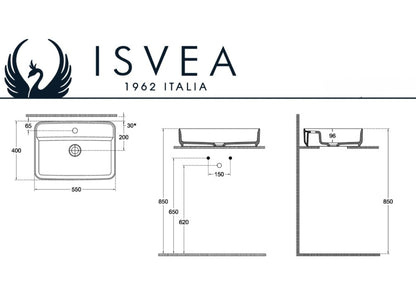 ISVEA Infinity rechthoekige wastafel of wasbak 55 cm zonder overloop