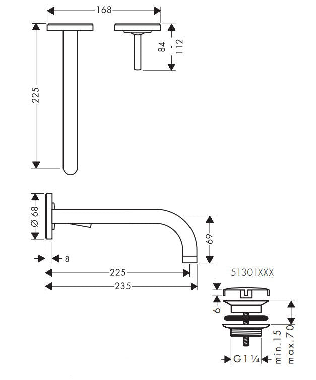 Hansgrohe Axor Uno ééngreeps inbouw wastafelmengkraan afbouwdelen + inbouwdeel, chroom