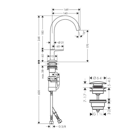 Hansgrohe Axor One wastafelkraan met afvoergarnituur Push-Open, Mat Zwart