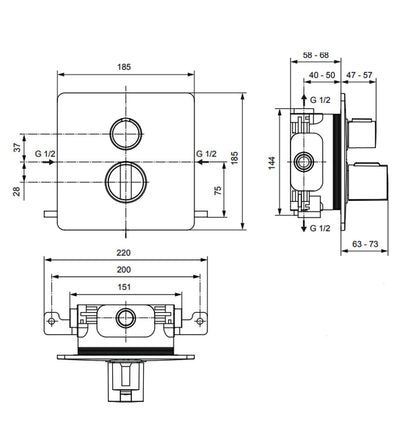 Ideal Standard Easybox Slim Square inbouw thermostatische baddouchekraan met stopkraan en omstelling, chroom