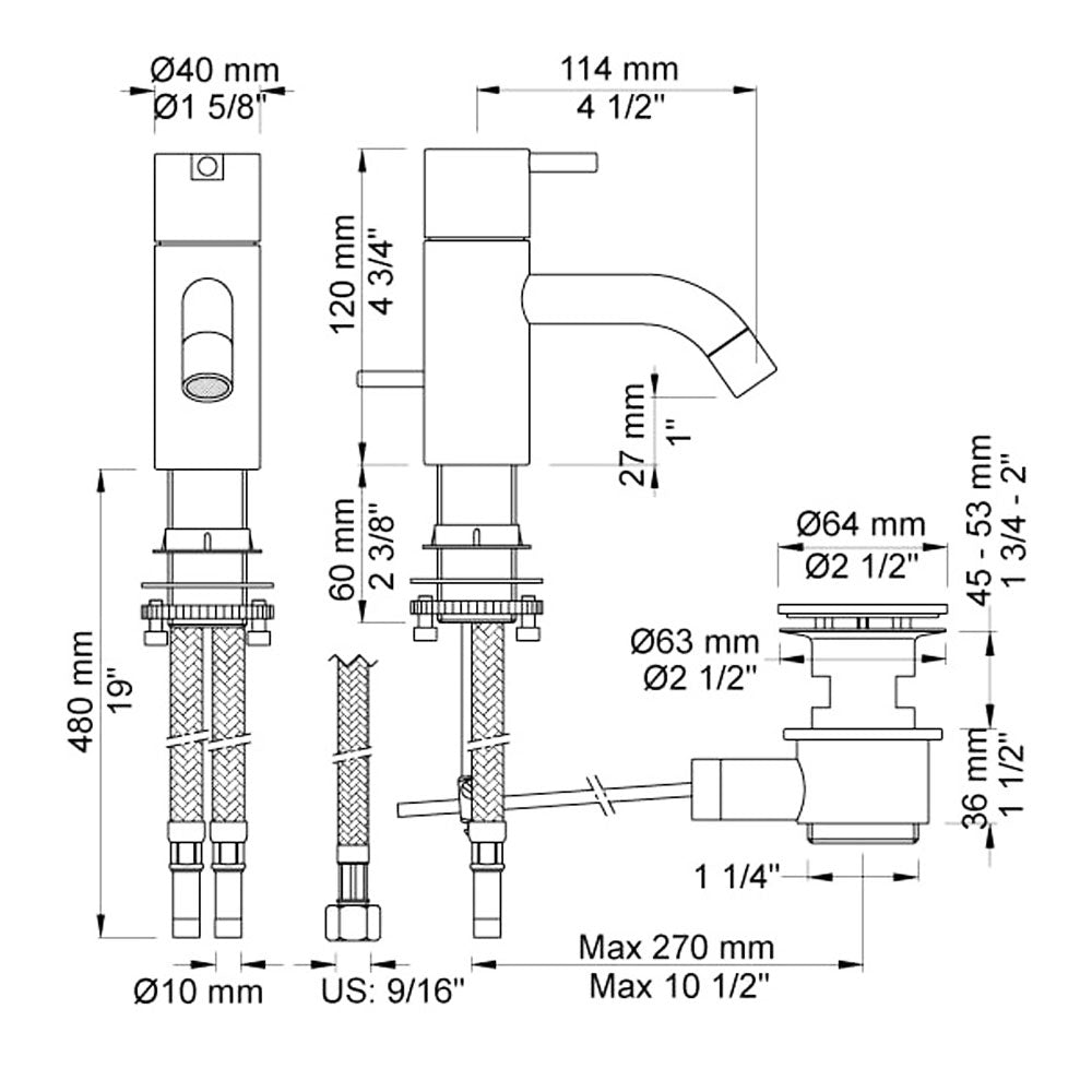 Vola HfV3-40 wastafelkraan met waste RVS