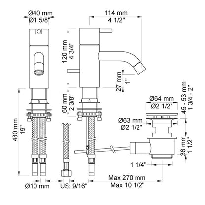 Vola HfV3-40 wastafelkraan met waste RVS