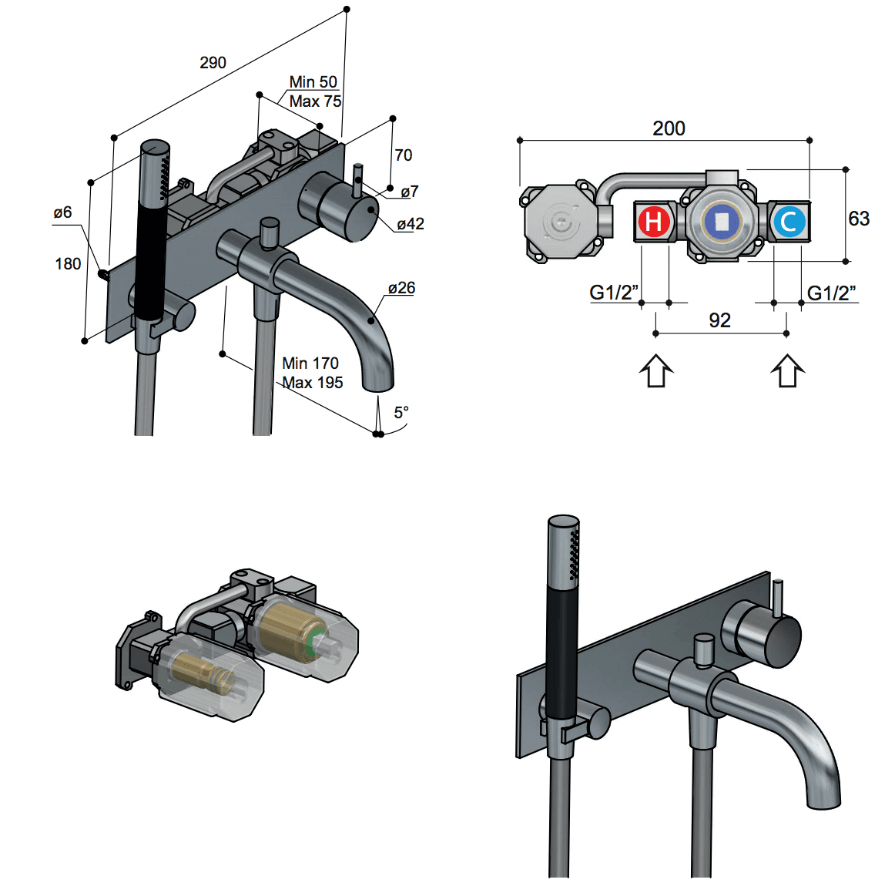 Hotbath Cobber CB026 inbouw badmengkraan met automatische omstelinrichting, gepolijst messing PVD