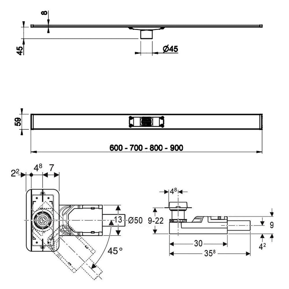 Gessi Shower Drain met afdekplaten 90 x 60 mm, Geborsteld chroom