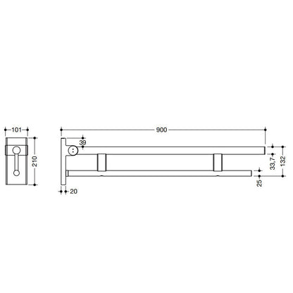Hewi Systeem 900 Duo design opklapbare steun RVS