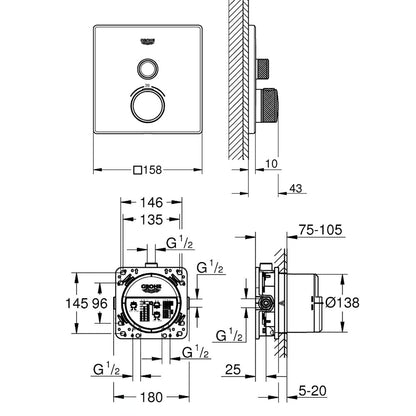 GROHE Grohtherm SmartControl thermostatische inbouwkraan 1-weg, Hard Graphite