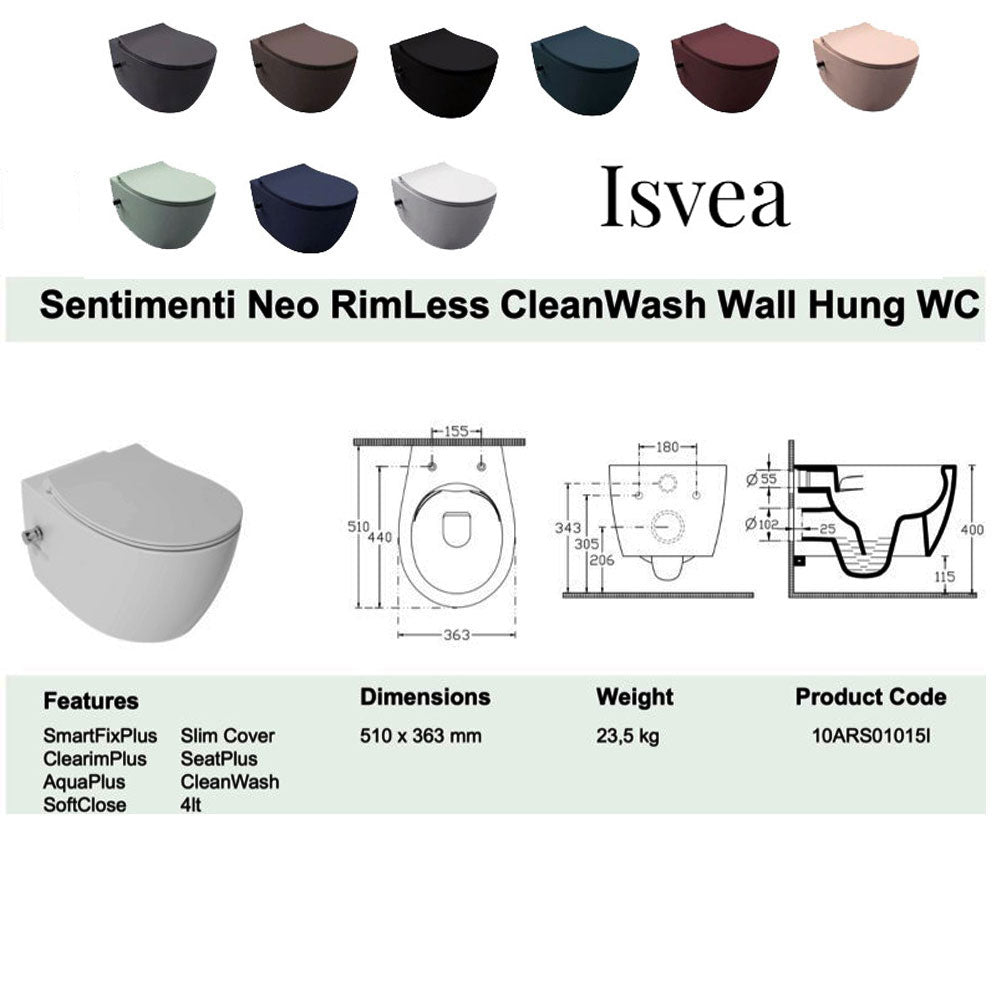 Isvea Sentimenti NEO CleanWash wandcloset, toilet randloos uitgevoerd met geïntegreerde koudwaterkraan