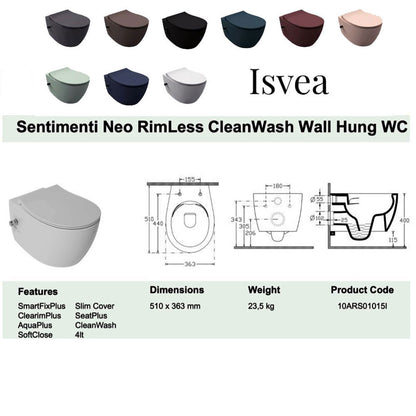 Isvea Sentimenti NEO CleanWash wandcloset, toilet randloos uitgevoerd met geïntegreerde koudwaterkraan
