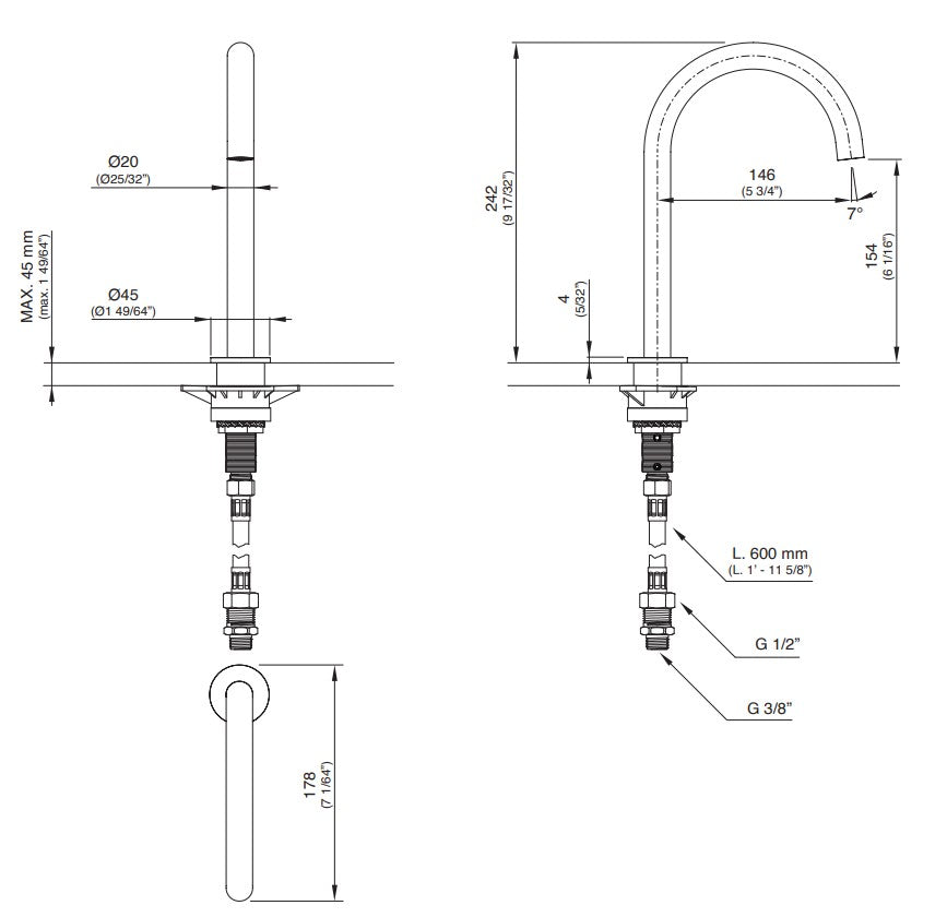 CEADESIGN Dekgemonteerde draaibare uitloop met optionele onderbladbevestiging, geborsteld brons