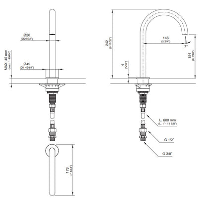 CEADESIGN Dekgemonteerde draaibare uitloop met optionele onderbladbevestiging, geborsteld brons