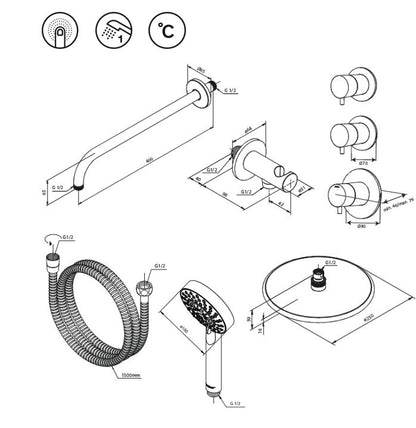 Damixa Silhouet inbouw douchethermostaatset met 2 stopkranen, complete set, chroom uitvoering