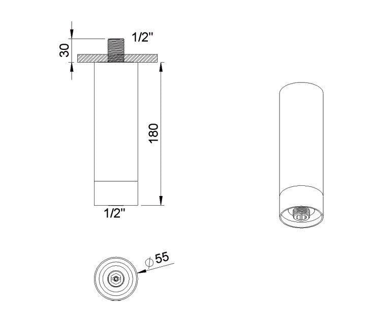 RVB JOE design hoofddouche Ø 50 mm, clearstream waterval met verticaal douchearm 180 mm, mat wit