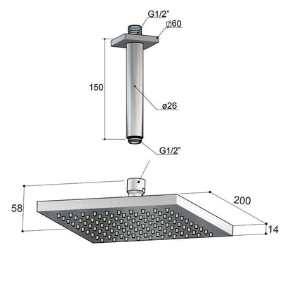 Hotbath Bloke hoofddouche vierkant 20cm met plafondbevestiging chroom