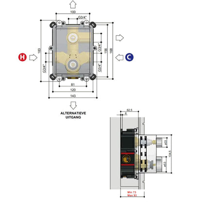 Hotbath HB009 inbouw douchethermostaat&nbsp;met 2-weg omstel, (2020)